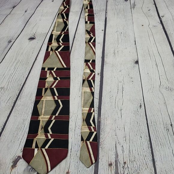 Vintage 80s Abstract Maroon Black Art Tie - Picture 5 of 8